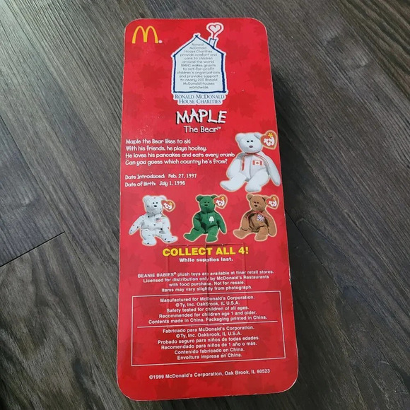 1999 McDonalds ty Beanie Baby Maple The Bear Vintage ERRORS 1993 OAKBROOK New - Picture 7 of 10